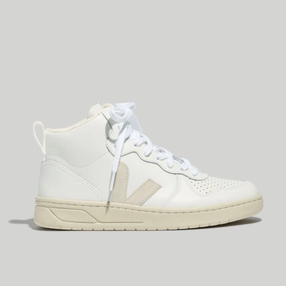 NIB Veja V 15 White Leather High Top Sneakers Womens Sz 8 - Picture 2 of 14